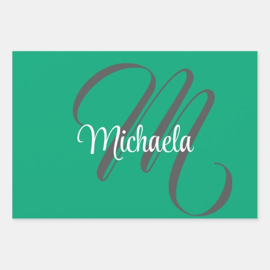 Minimalistische moderne monogram initiaal naam gro inpakpapier vel (Voorkant)