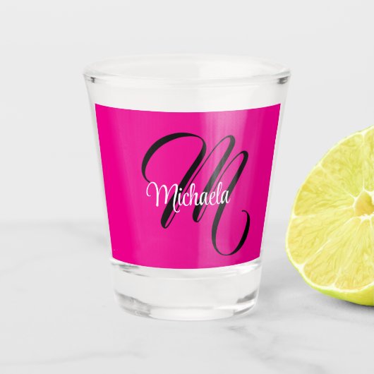 Minimalistische moderne monogram initiaal naam hee shot glas (Voorkant)