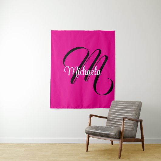 Minimalistische moderne monogram initiaal naam hee wandkleed (In situ)