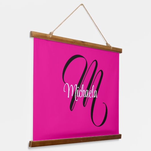 Minimalistische moderne monogram initiaal naam hot hangend wandkleed (Gebogen)