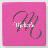 Minimalistische moderne monogram initiaal naam hot stenen onderzetter (Voorkant)