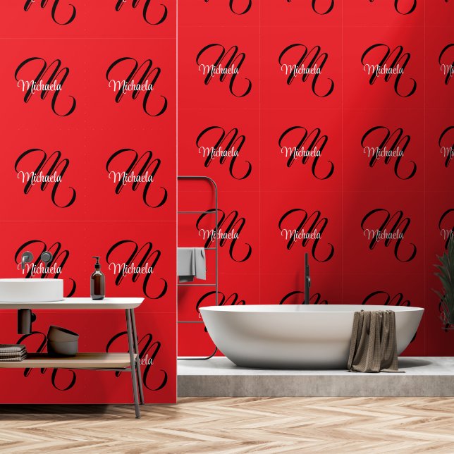 Minimalistische moderne monogram initiaal naam roo behang (Badkamer)