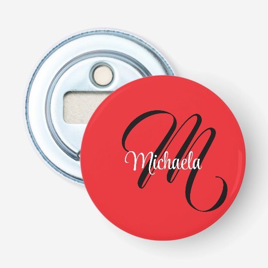 Minimalistische moderne monogram initiaal naam roo button flesopener (Voorkant)