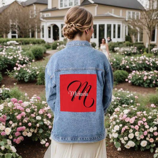 Minimalistische moderne monogram initiaal naam roo denim jacket (Huwelijk Achterkant)