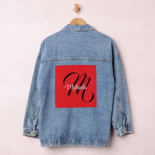 Minimalistische moderne monogram initiaal naam roo denim jacket (Hangar)