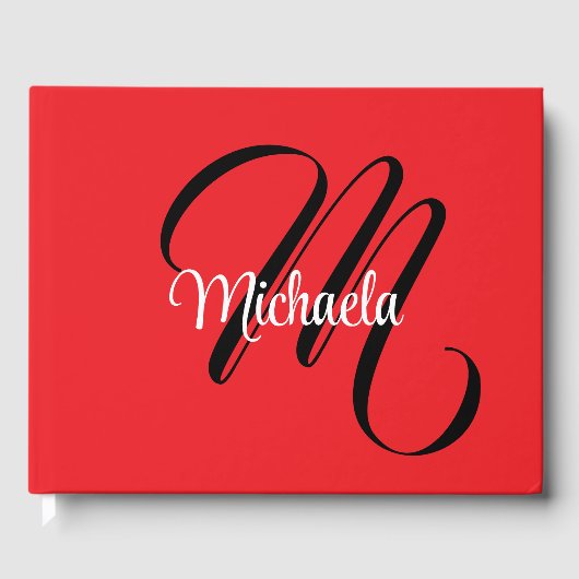 Minimalistische moderne monogram initiaal naam roo gastenboek (Voorkant)
