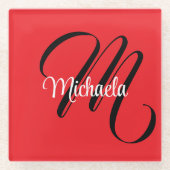 Minimalistische moderne monogram initiaal naam roo glazen onderzetter (Voorkant)