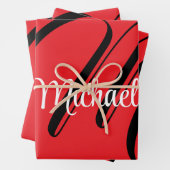 Minimalistische moderne monogram initiaal naam roo inpakpapier vel (In situ)