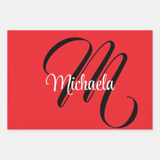 Minimalistische moderne monogram initiaal naam roo inpakpapier vel (Voorkant)