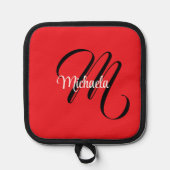 Minimalistische moderne monogram initiaal naam roo pannenlap (Voorkant)