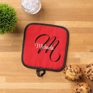 Minimalistische moderne monogram initiaal naam roo pannenlap