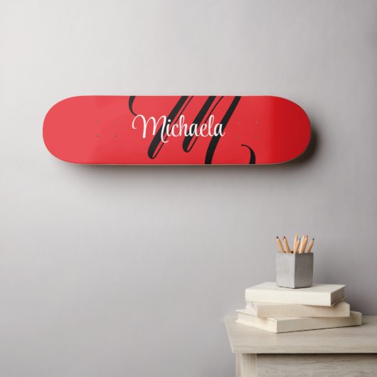Minimalistische moderne monogram initiaal naam roo persoonlijk skateboard (Muurkunst (Horizontaal))