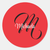 Minimalistische moderne monogram initiaal naam roo ronde sticker (Voorkant)