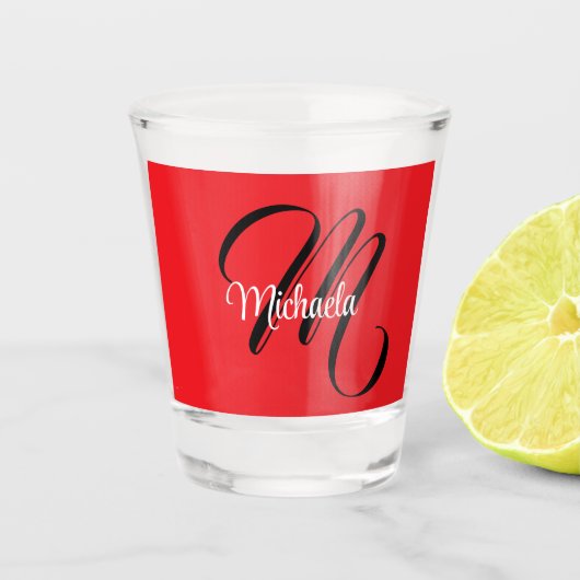 Minimalistische moderne monogram initiaal naam roo shot glas (Voorkant)
