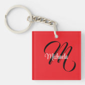 Minimalistische moderne monogram initiaal naam roo sleutelhanger (Voorkant)
