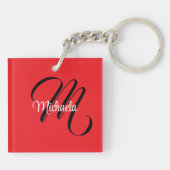 Minimalistische moderne monogram initiaal naam roo sleutelhanger (Achterkant)