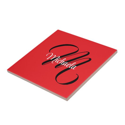 Minimalistische moderne monogram initiaal naam roo tegeltje (Zijkant)