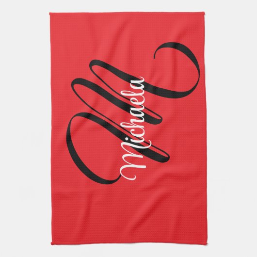 Minimalistische moderne monogram initiaal naam roo theedoek (Verticaal)