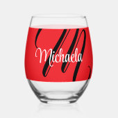 Minimalistische moderne monogram initiaal naam roo wijnglas zonder voet (Voorkant)