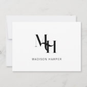 Minimalistische moderne monogram initiaal wit notitiekaartje (Voorkant)