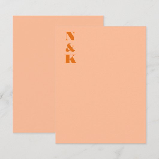 Minimalistische moderne Monogram Initialen Peach Bedankkaart (Voorkant / Achterkant)