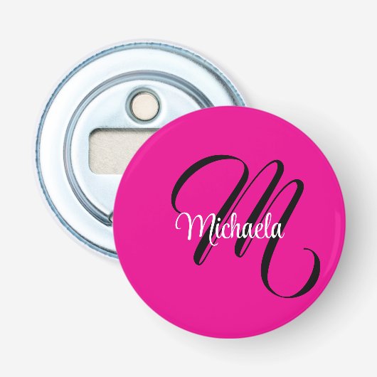Minimalistische moderne monogram initiële naam hee button flesopener (Voorkant)