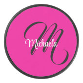 Minimalistische moderne monogram initiële naam hee hockey puck (Voorkant)