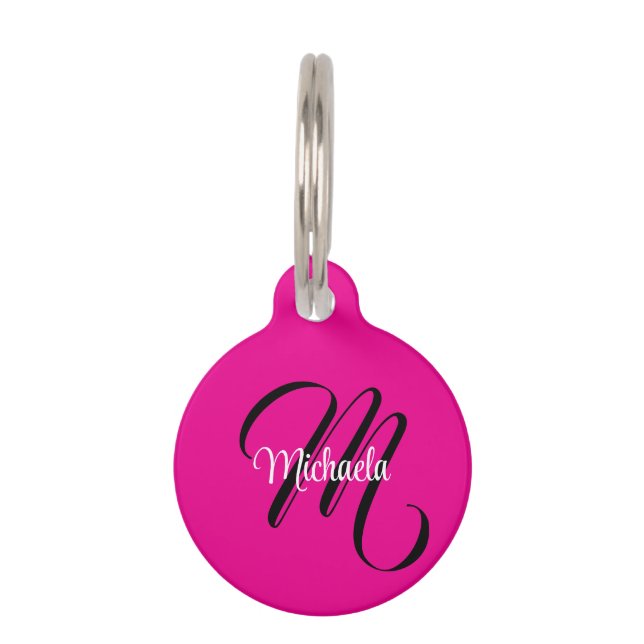 Minimalistische moderne monogram initiële naam hee huisdierpenning (Voorkant)