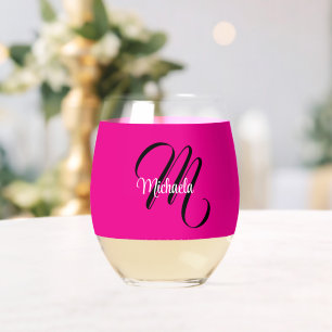 Minimalistische moderne monogram initiële naam hee wijnglas zonder voet