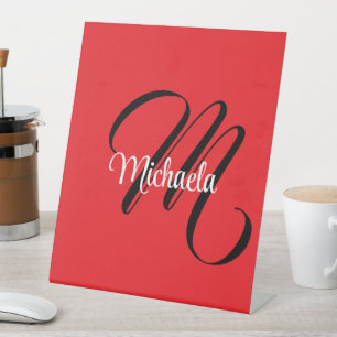Minimalistische moderne monogram initiële naam roo reclamebord met voetstuk