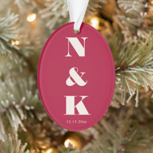 Minimalistische moderne monogram kerst rode trouw ornament