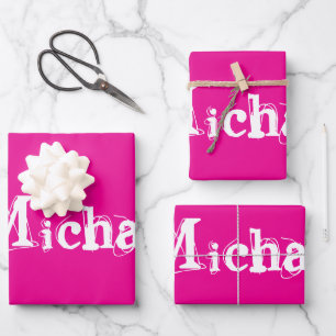 Minimalistische moderne monogram naam wit heet roz inpakpapier vel