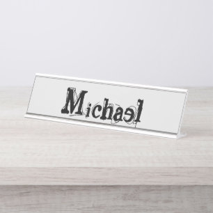 Minimalistische moderne monogram naam zwart grijs bureau naambordje