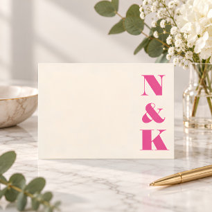 Minimalistische moderne monogram roze crèmekleurig notitiekaartje