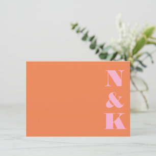 Minimalistische moderne monogram roze en oranje tr notitiekaartje