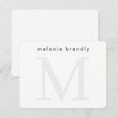 Minimalistische Moderne Monogram Silver White Note Notitiekaartje (Voorkant / Achterkant)