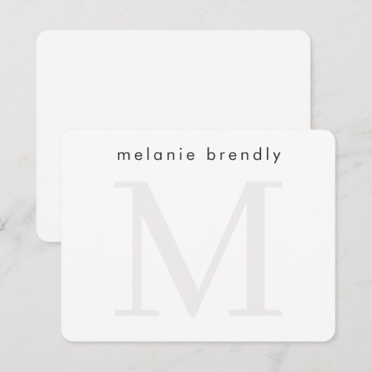 Minimalistische Moderne Monogram Silver White Note Notitiekaartje (Voorkant / Achterkant)