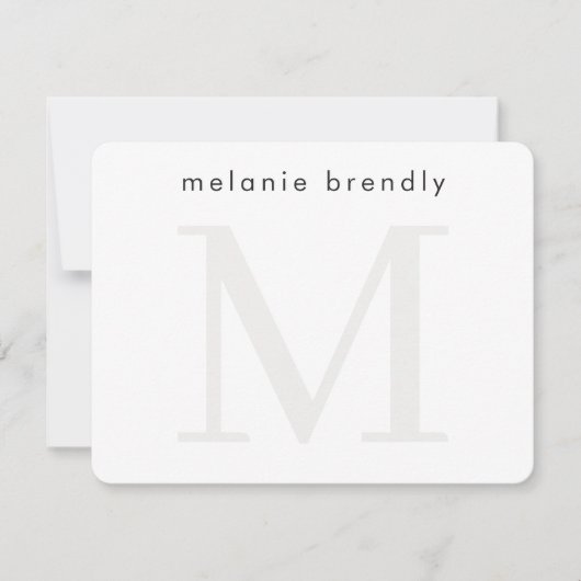 Minimalistische Moderne Monogram Silver White Note Notitiekaartje (Voorkant)