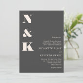 Minimalistische moderne monogram zachte zwarte bru kaart (Staand voorkant)