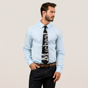 Minimalistische moderne monogram, zwarte witte nek stropdas