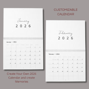 Minimalistische moderne muurkalender 2026 kalender