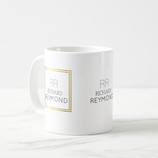 minimalistische moderne naam en initialen op elega koffiemok (Voorkant links)