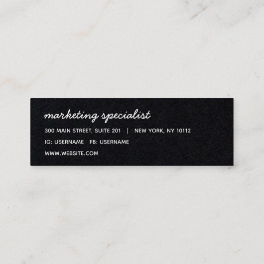 Minimalistische moderne naam zwarte Kraft Mini Visitekaartje (Achterkant)
