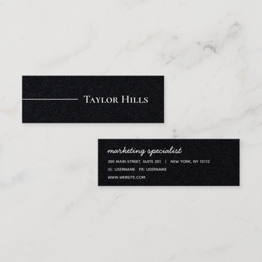 Minimalistische moderne naam zwarte Kraft Mini Visitekaartje (Voorkant / Achterkant)