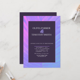 Minimalistische moderne neon tropische palmbruilof kaart