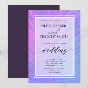 Minimalistische moderne neon tropische palmbruilof kaart