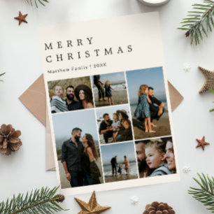 Minimalistische moderne neutrale kerstfamiliefoto feestdagenkaart