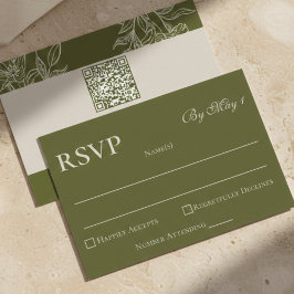 Minimalistische moderne olijfgroene QR-huwelijks-R RSVP Kaartje