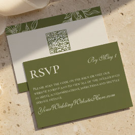 Minimalistische moderne olijfgroene trouw-QR RSVP Kaartje