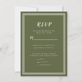 Minimalistische moderne olijfgroene trouw-RSVP-men